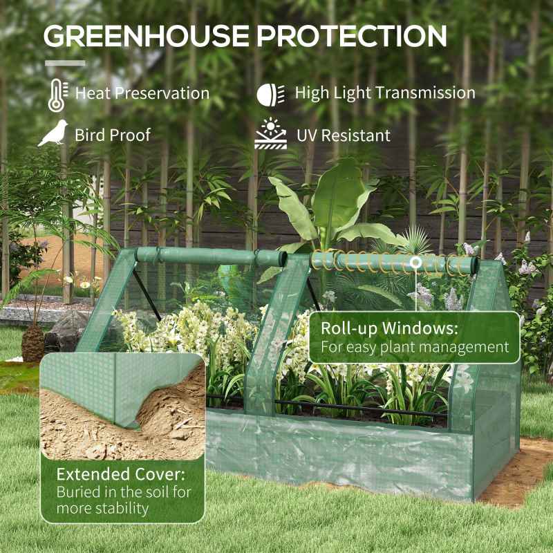 Outsunny Raised Garden Bed with Mini Greenhouse, Outdoor Metal Planter Box with Cover, for Herbs and Vegetables, Use for Patio, Garden, Balcony, Green and Dark Grey