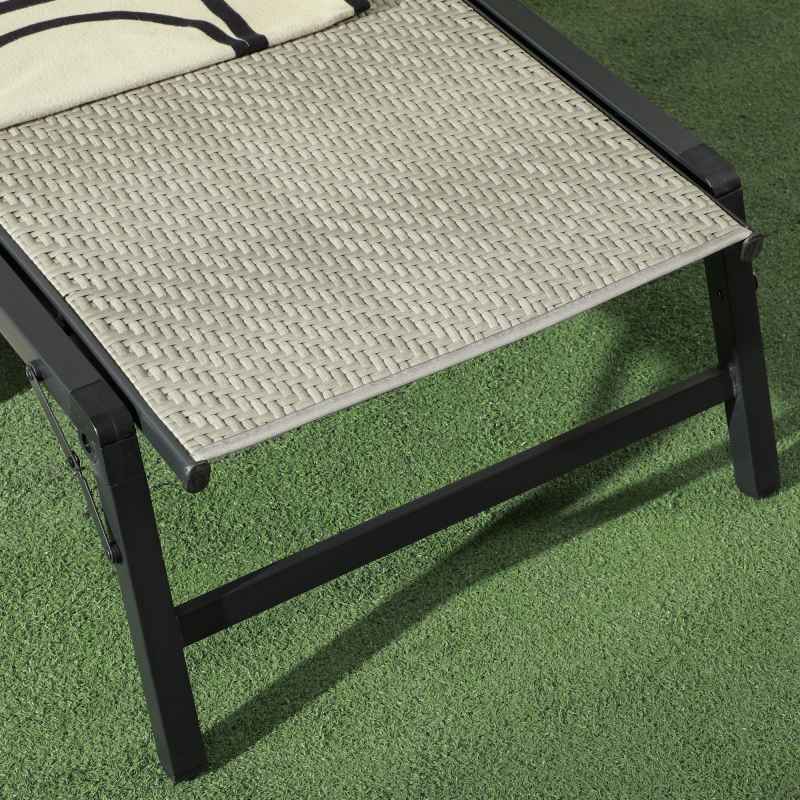 Outsunny Foldable Outdoor PE Rattan Sun Lounger, Patio Wicker Recliners Lounge Chair w/ 5-Level Adjustable Backrest, for Poolside, Garden, Mixed Grey