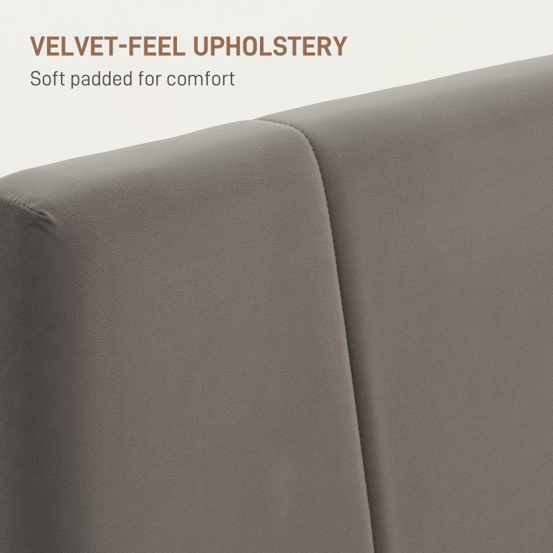 HOMCOM King Bed Frame with 5-Level Adjustable Velvet Upholstered Headboard, Wooden Slats Mattress Foundation, No Box Spring Needed, Grey