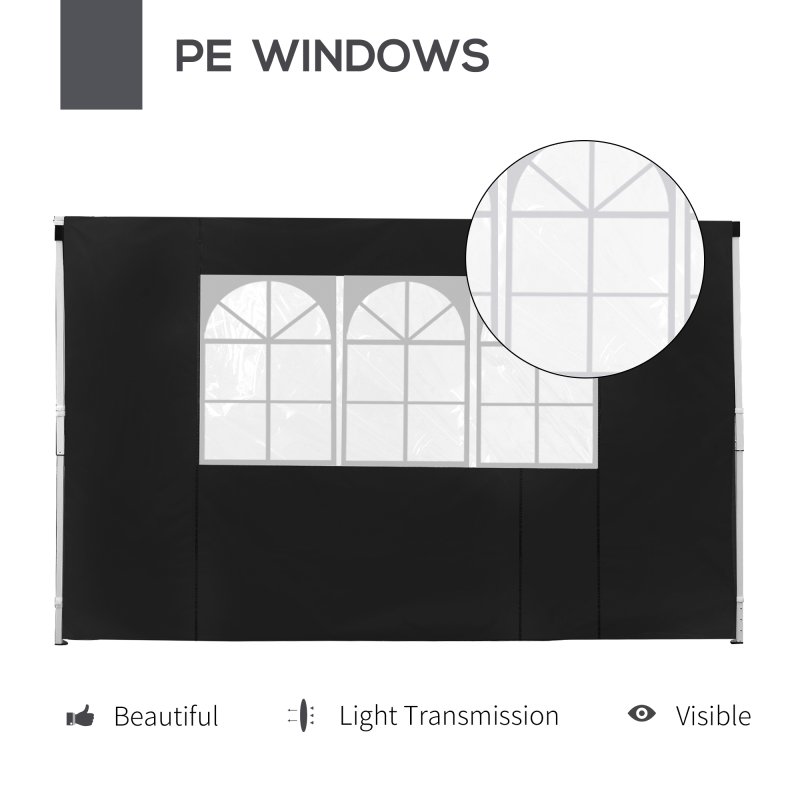 Outsunny 3 Meters Gazebo Replaceable Exchangeable Side Panel Wall Panels Walls With Window, Black