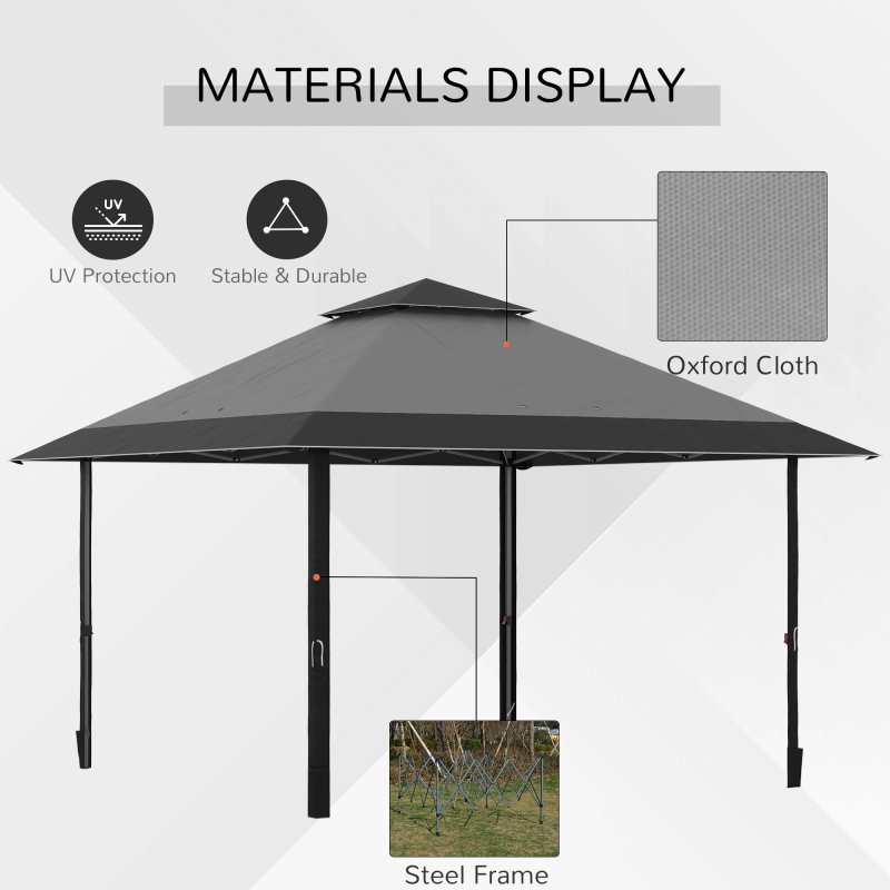 Outsunny 4 x 4m Pop-up Gazebo Double Roof Canopy Tent with UV Proof, Roller Bag & 3-Level Height Adjustable Outdoor Party, Steel Frame, Grey