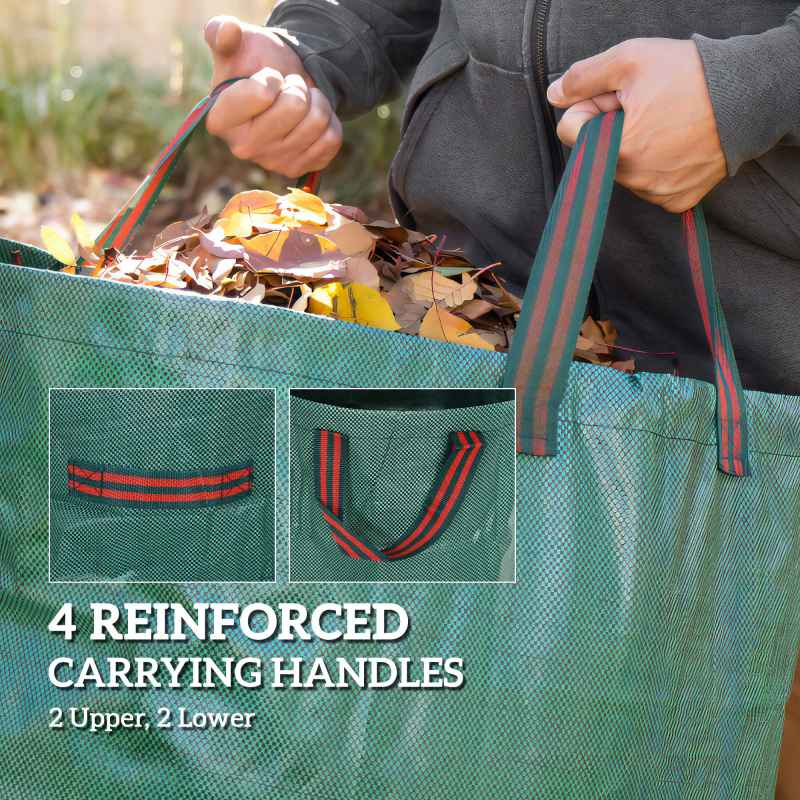 Outsunny Garden Waste Bags, 272L x 3 Heavy Duty Garden Bags, Foldable and Reusable Waste Sacks with Handles for Loading Leaf, Trash, Debris, Green