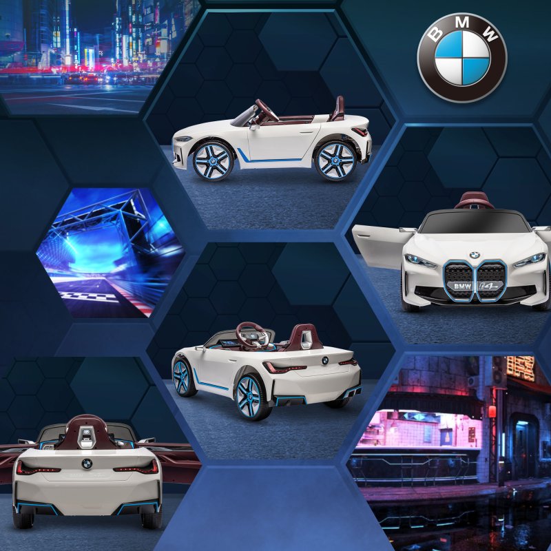 HOMCOM BMW i4 Licensed 12V Electric Car for Kids, Kids Electric Ride-on with Remote Control, Suspension Wheels, Music, Horn, Lights, MP3 Slot, Portable Battery, for Ages 3-6 Years - White