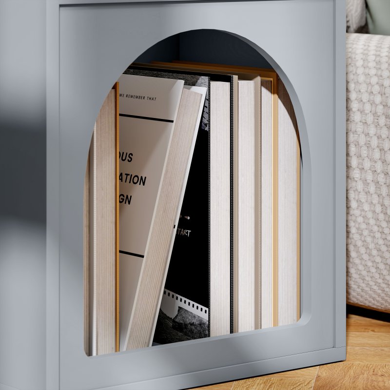HOMCOM Bedside Table, Modern Bedside Cabinet with 2 Open Compartments and Unique Arch Design, Side Table for Living Room, Bedroom, Grey
