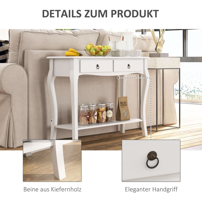HOMCOM Console Table Modern Sofa Side Desk with Storage Shelves Drawers for Living Room Entryway Bedroom Ivory White