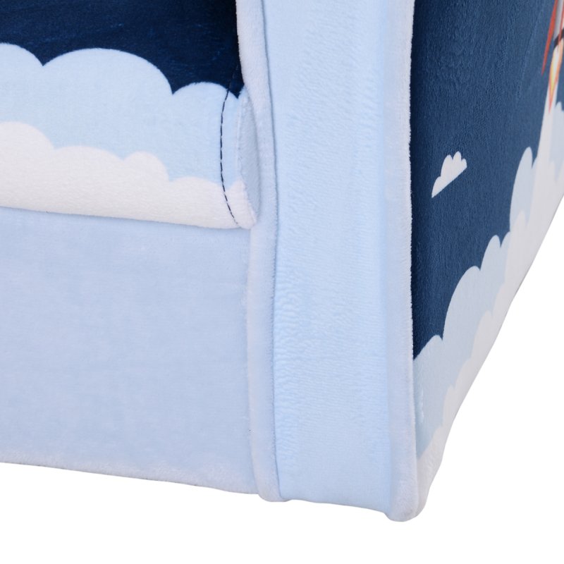 HOMCOM Children's Armchair Flannel Kids Sofa Tub Chair Cartoon Rocket Pattern Wooden Frame Bedroom Playroom Seater Blue