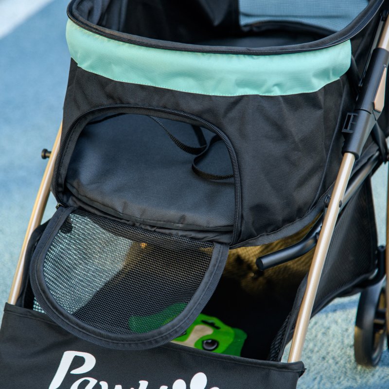 PawHut Dog Stroller with Rain Cover, Foldable Dog Pram, 4 Wheels Pet Pushchair with Safety Leashes, for Small, Miniature Dogs, Cats - Green