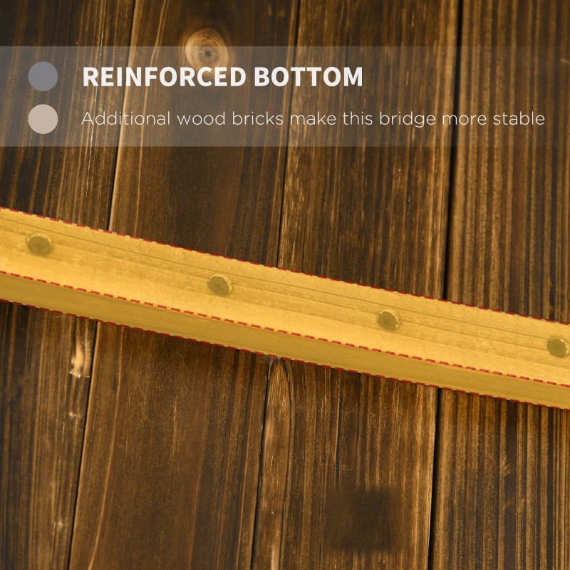 Outsunny 5FT Wooden Garden Bridge with Planters on Safety Railings, Stained Finish Arched Footbridge for Pond, Stream, Carbonized