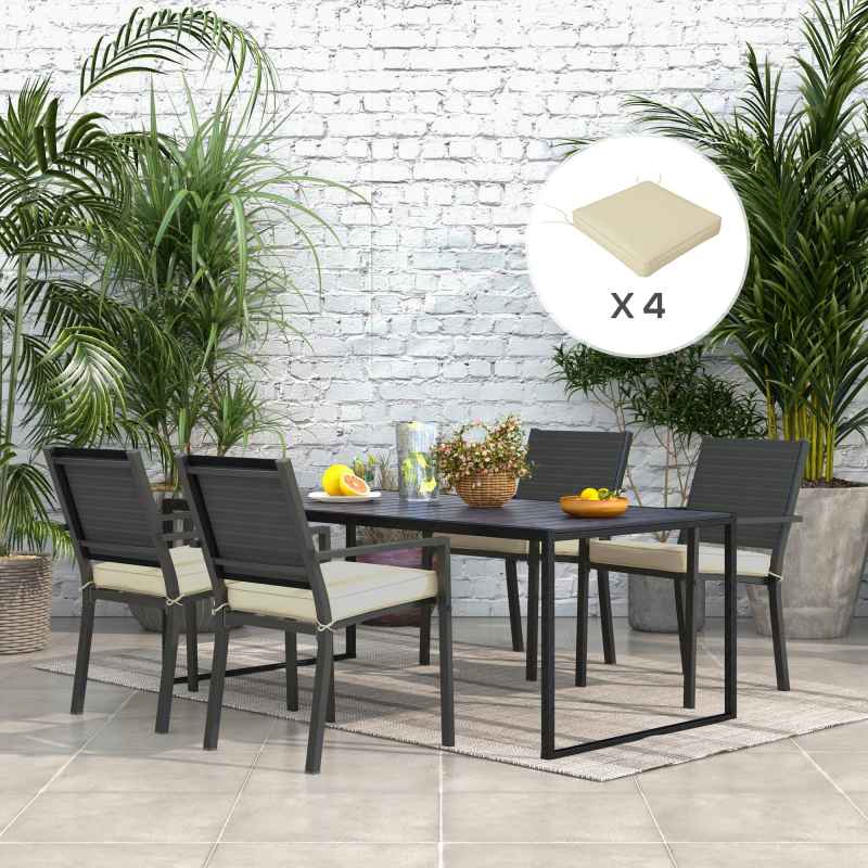 Outsunny Set of 4 Outdoor Seat Cushions with Ties, Water Repellent Seat Pads for Garden Patio Kitchen Office Chairs, Beige