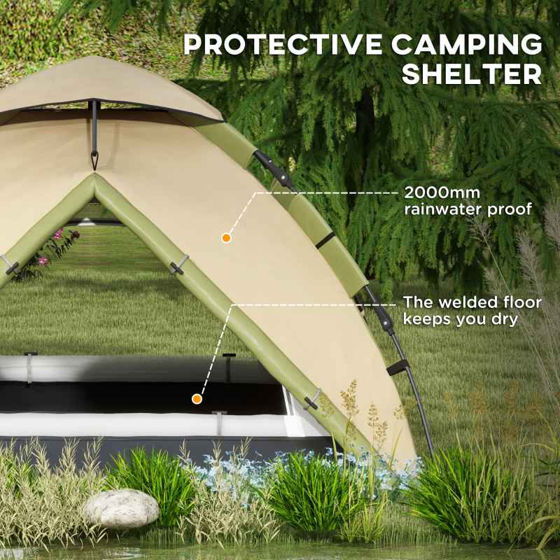 Outsunny Camping Tent, 3-4 Man Family Dome Tent, 2000mm Waterproof, with Carry Bag and Top Hook, for Fishing Hiking Festival, Quick Setup, Dark Green