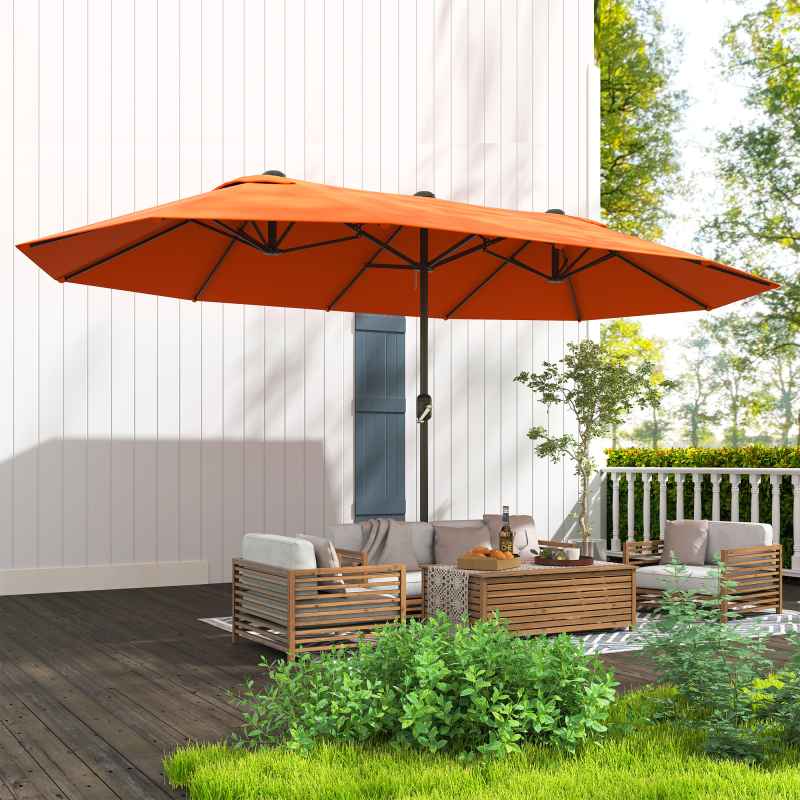 Outsunny 4.6m Large Garden Parasol Double-Sided Sun Umbrella Patio Market Canopy Shade Outdoor Orange - NO BASE