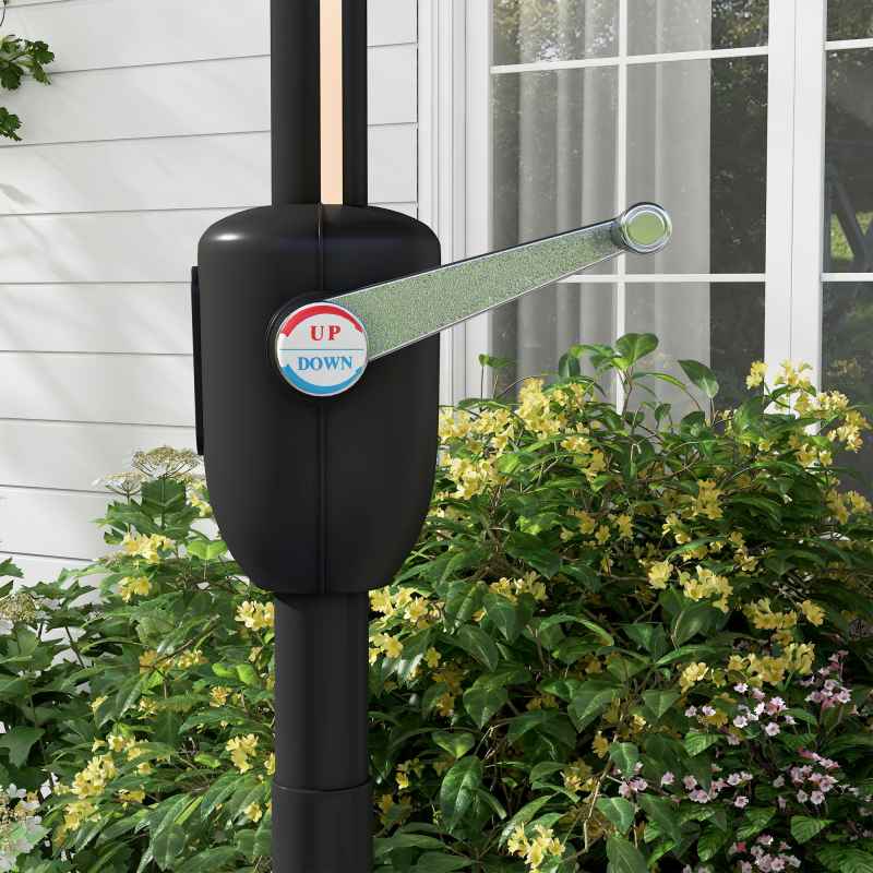 Outsunny 2.65m Garden Parasol with Lights, Solar Charged Warm Yellow LED Patio Umbrella with Crank Handle, for Balcony, Outdoor and Lawn, Charcoal Grey