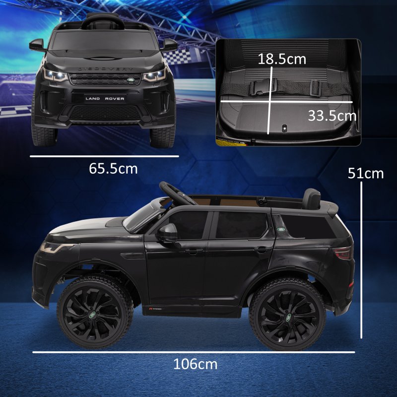 AIYAPLAY Land Rover Discovery Sport Licensed Kids Electric Car, 12V Ride on Car with Remote Control, LED Lights, Music, Horn, for Ages 3-6 Years, Black