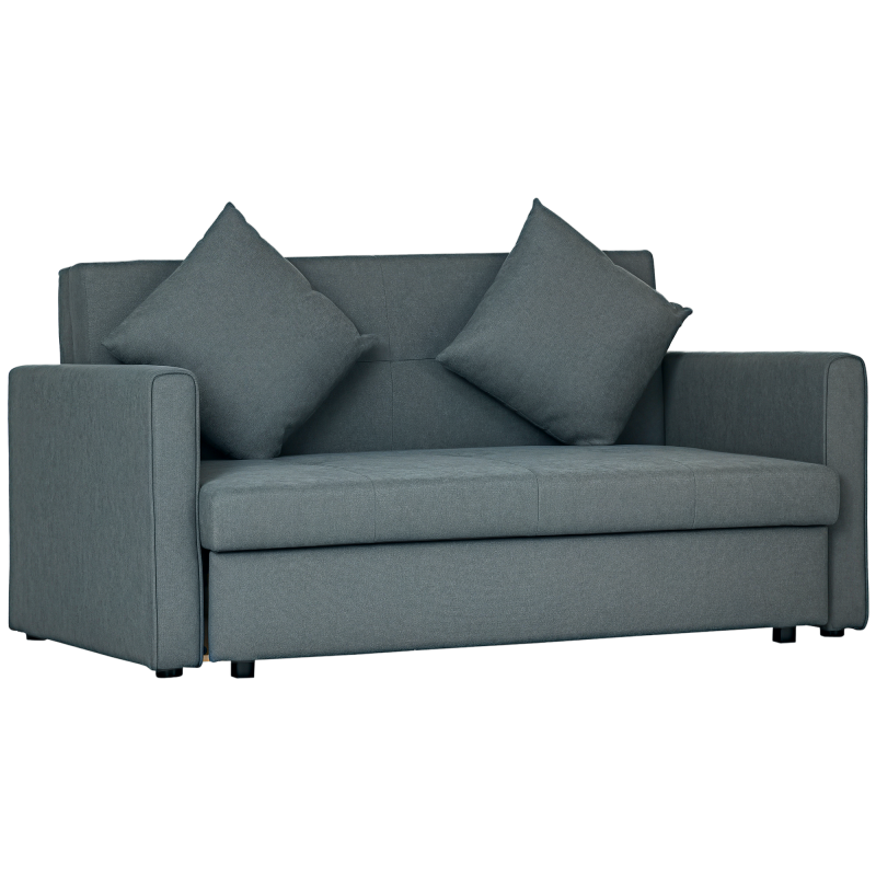 HOMCOM 2 Seater Sofa Bed, Convertible Bed Settee, Modern Cotton Loveseat Sofa Couch with 2 Cushions, Hidden Storage for Living Room, Guest Room, Dark Grey