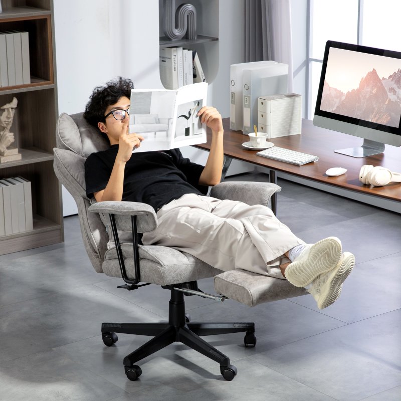 HOMCOM Office Chair, Ergonomic Desk Chair with Foot Rest, Lumbar Support, Reclining Function and Wide Seat, Height-Adjustable High Back Swivel Rolling for Home Office, Support up to 180 kg, Grey