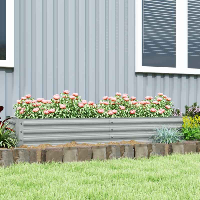 Outsunny Galvanised Raised Garden Bed, 180 x 90 x 30cm Raised Bed with Reinforcing Bars, Outdoor Raised Planter with Open Bottom for Vegetables, Flowers, Herbs, Silver