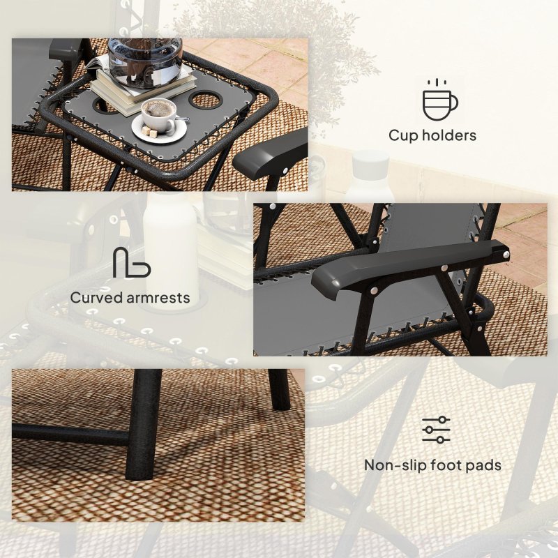 Outsunny 3 Pieces Garden Bistro Set, Folding Table and Chairs Set, Metal Garden Furniture Set with Cup Holders for Outdoor, Patio, Balcony, Dark Grey