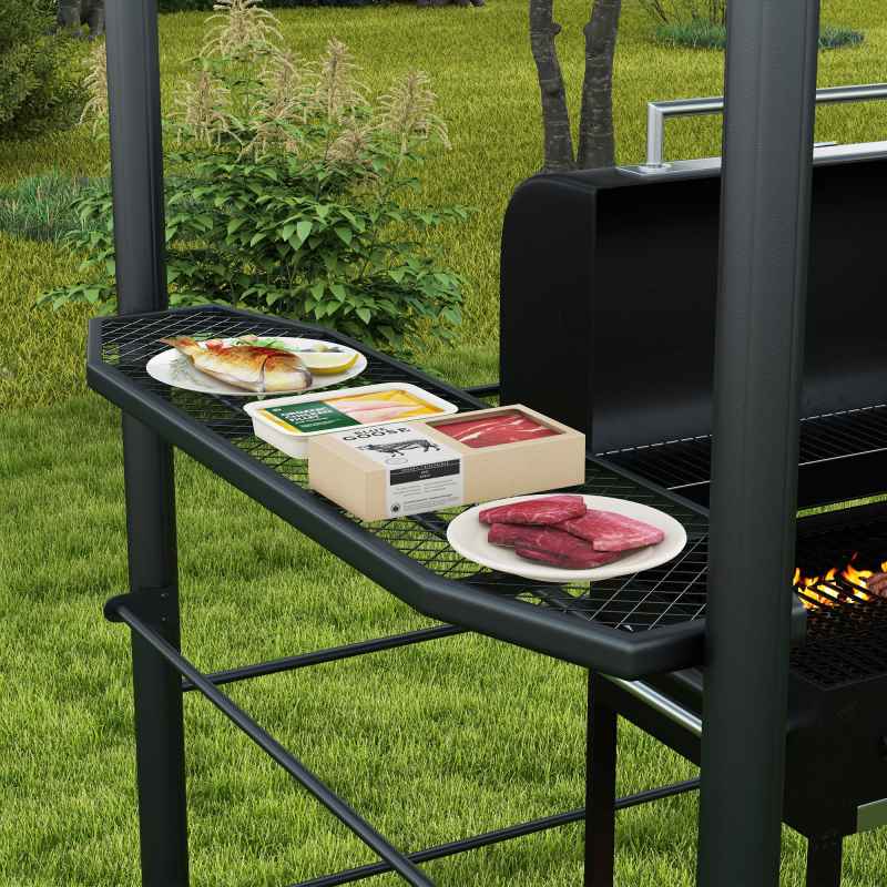 Outsunny 2.4 x 1.5m Grill Gazebo Outdoor BBQ Gazebo Canopy with Side Shelves Hanging Poles Great Ventilation PC Board