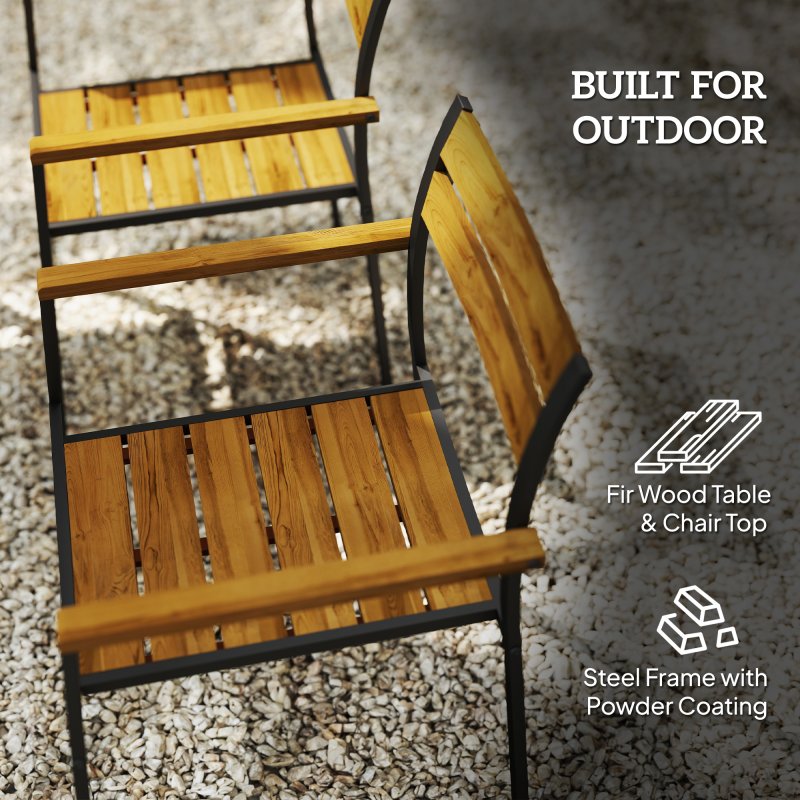 Outsunny 7 Piece Garden Dining Set, Fir Wood Garden Furniture Set with Rectangle Table and 6 Stackable Chairs, Umbrella Hole, Slatted Top and Steel Frame, for Patio Balcony Porch, Brown