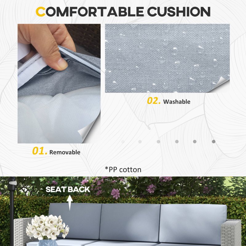 Outsunny 5 Pieces PE Rattan Garden Furniture Set, 4 Seater Garden Corner Sofa Set with Glass Coffee Table, Wicker Outdoor Furniture Set with Cushions for Patio Deck, Grey