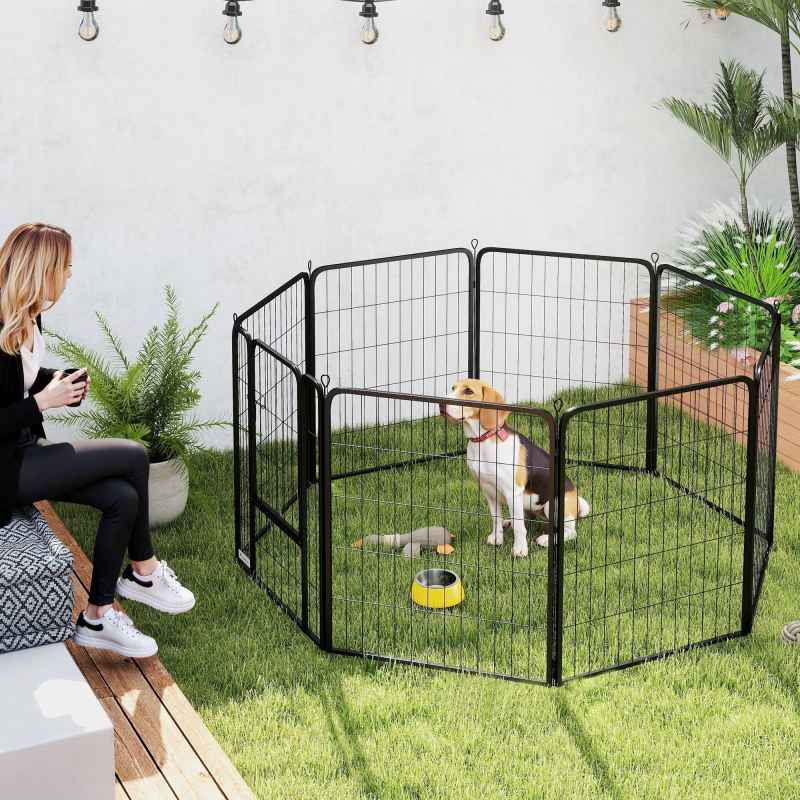 PawHut Dog Pen, 8 Panel Puppy Pen, Steel Dog Playpen, for Medium Breeds, 80cm Tall, Black