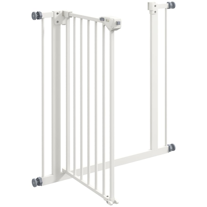 PawHut Dog Gate Stair Gate Pressure Fit Pets Barrier Auto Close for Doorway Hallway, 74-80cm Wide Adjustable, White