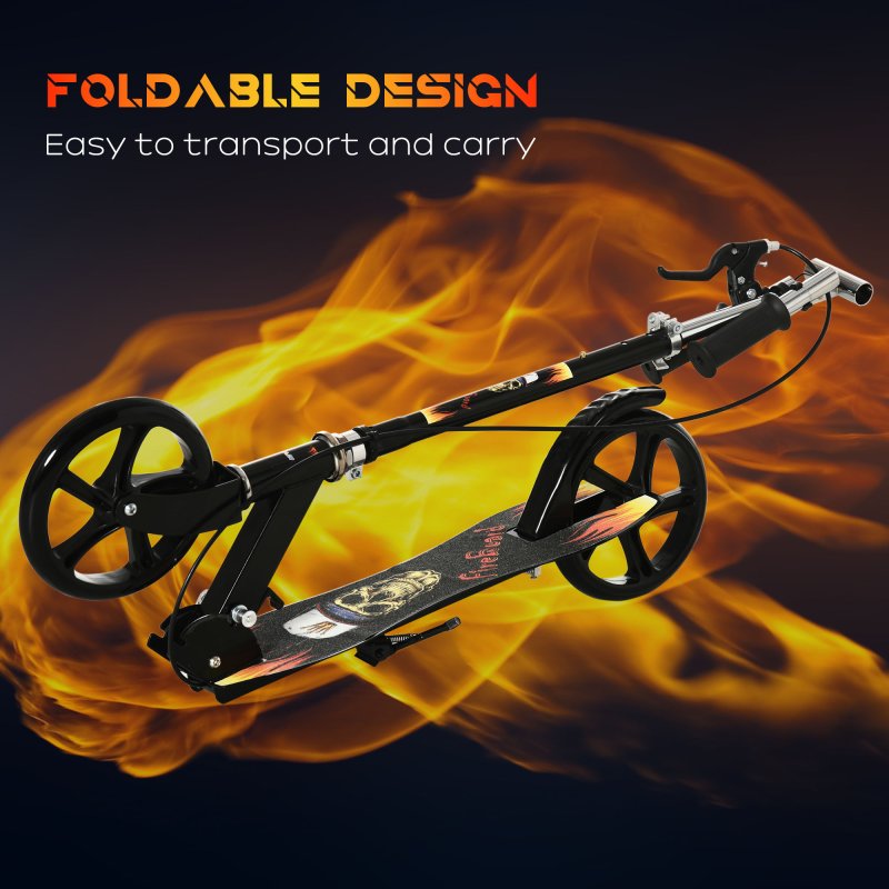 HOMCOM Kids Scooter, Foldable Stunt Scooter with Adjustable Height, Brake for Ages 7-14 Years - Black