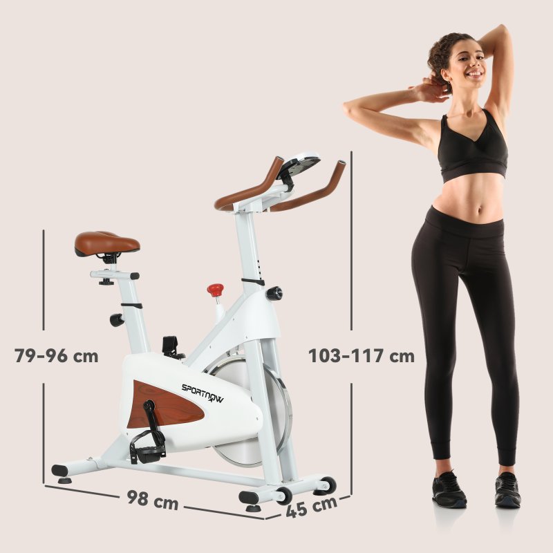 SPORTNOW Indoor Exercise Biker, Quiet Stationary Bike, Stylish Cycling Machine with Adjustable Seat and Resistance, LCD Monitor, Tablet Holder, for Home Gym Cardio Workout, White