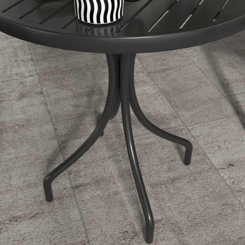 Outsunny 66cm Garden Side Table, Round Bistro Coffee Table, Outdoor Patio Table with Steel Frame and Slat Tabletop for Balcony and Porch, Black