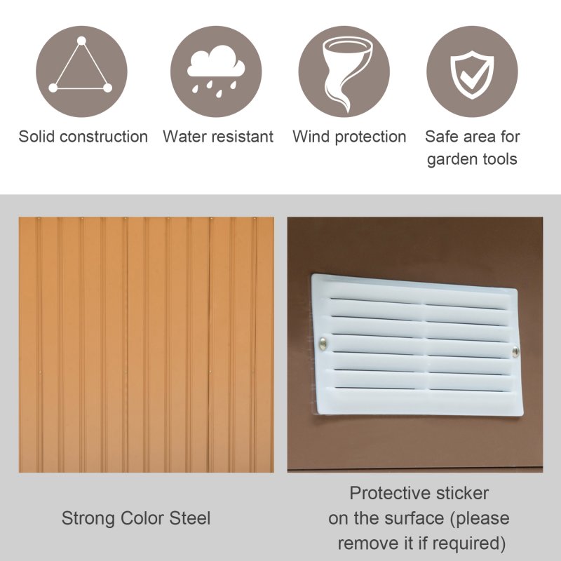 Outsunny 9 x 6FT Outdoor Garden Roofed Metal Storage Shed Tool Box with Foundation Ventilation & Doors Khaki