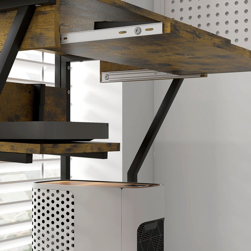 HOMCOM Mobile Computer Desk with Keyboard Tray, Rolling Study Table with Storage Shelves and Wheels, Industrial Writing Desk for Home Office, 80 x 50 x 130cm, Rustic Brown