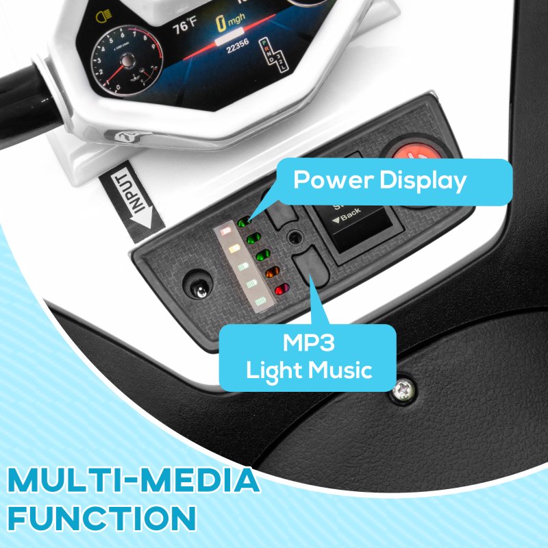 AIYAPLAY Kids Quadbike, 12V Electric Ride on ATV with 4 Wheels Spring Suspension, LED Light, Music, MP3, 5KM/H Battery Powered, for Ages 3-5 Years, White
