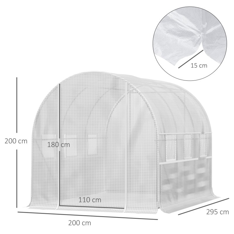 Outsunny 3 x 2 x 2m Polytunnel Greenhouse with Roll-up Sidewalls, Door and 6 Mesh Windows, Walk In Green House with UV-resistant PE Cover, White