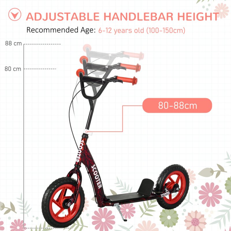 AIYAPLAY Kids Scooter, Big Wheel Kick Scooter with Adjustable Height Handlebar, Non-slip Footplate, Rear Brake, Kickstand, for Kids 6-12 Years Old, Red