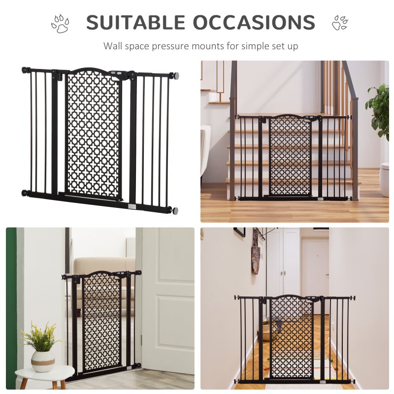 PawHut 74-105 cm Pressure Fit Safety Gate for Doorways and Staircases, Dog Gate, Pet Barrier for Hallways with Auto Close, Double Locking, 2 Extensions
