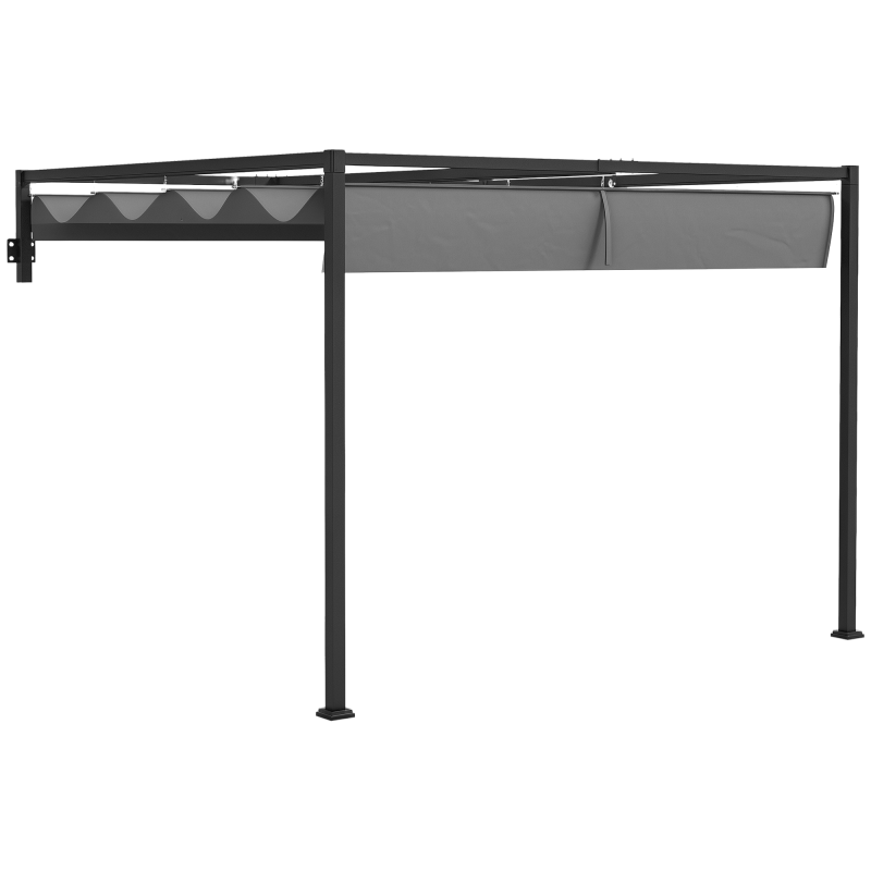 Outsunny 2 x 3(m) Lean To Pergola with Retractable Roof, Wall Mounted Garden Gazebo Outdoor Sun Shade Shelter for Patio, Deck, Dark Grey