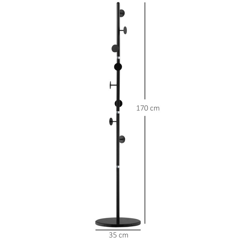 HOMCOM Coat Rack Free Standing Hall Tree with 8 Round Disc Hooks for Clothes, Hats,Purses, Steel Entryway Coat Stand with Marble Base for Entryway, Living Room, Bedroom