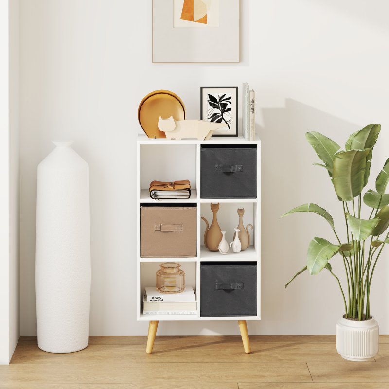 HOMCOM Freestanding 6 Cube Storage Cabinet Unit w/ 3 Fabric Drawers Handles Home Office Organisation Shelves Furniture