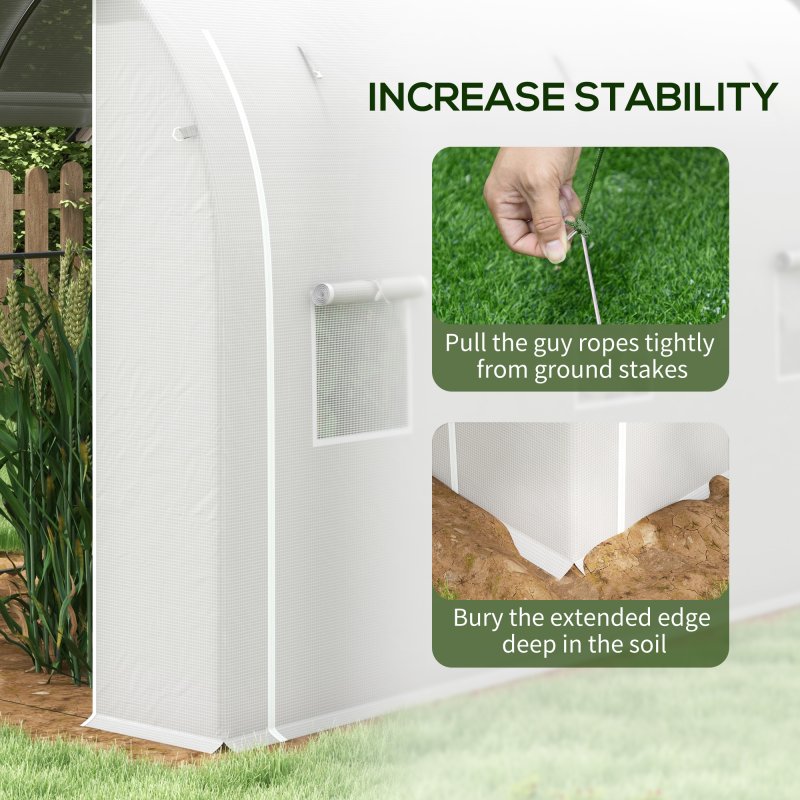 Outsunny 3 x 2 m Polytunnel Greenhouse with Zipped Roll-up Door and Mesh Windows, Walk-in Greenhouse with PE Cover and Galvanised Steel Frame, White