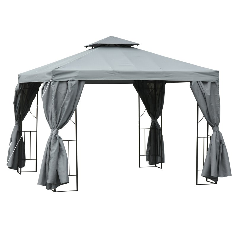 Outsunny 3 x 3 m Garden Gazebo Double Roof Marquee Patio Wedding Party Tent Canopy Shelter with Sidewalls (Dark Grey)