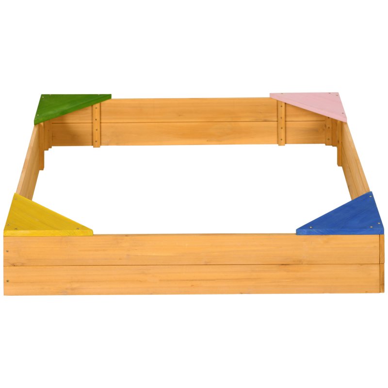 Outsunny Kids Wooden Sand Pit, Children Sandbox w/ Non-Woven Fabric, Four Seats, for Gardens, Playgrounds, 109 x 109 x 20cm - Natural Wood Effect