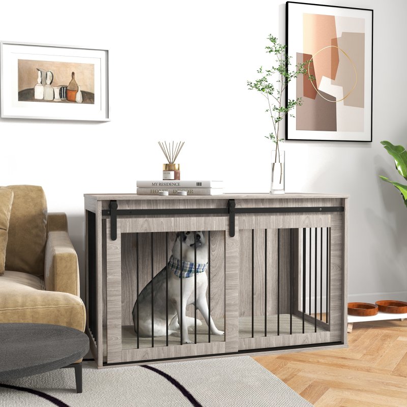 PawHut Dog Crate Furniture, Dog House Furniture Style for Extra Large Breeds, Pet Kennel with Removable Cushion for Indoor Use, 118 x 60 x 73 cm, Brown