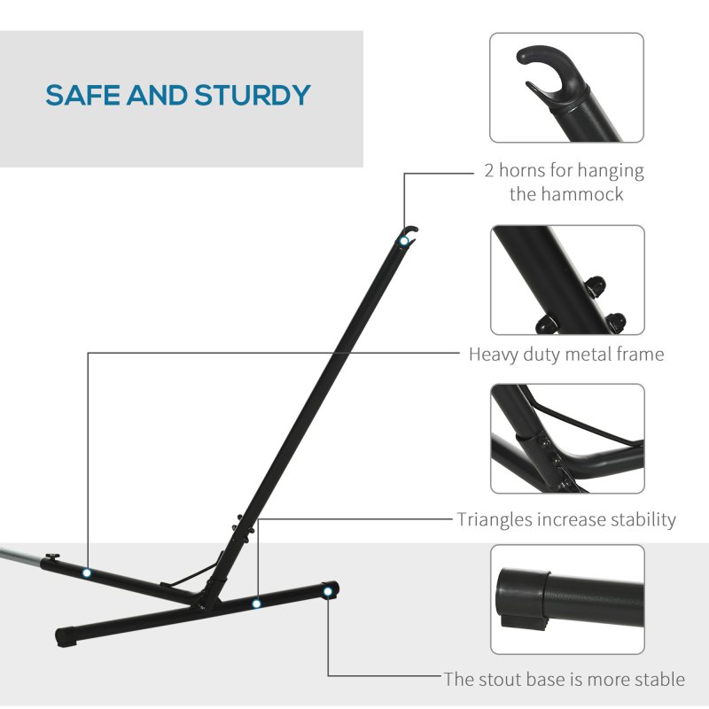 Outsunny 3.1-3.8m Adjustable Universal Hammock Stand Metal Frame Garden Camping Picnic Outdoor Patio Replacement - Stand Only