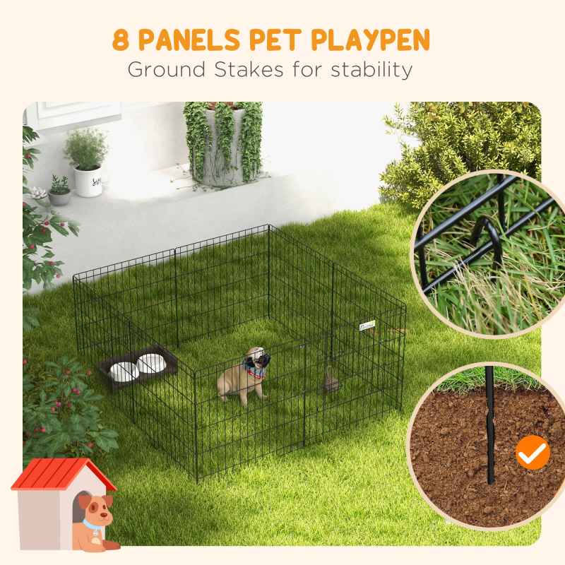 PawHut Eight-Panel Dog Playpen Puppy Pen Rabbits, Guinea Metal Crate, Pet Cage, Run Indoor, Outdoor, 61 x 61cm