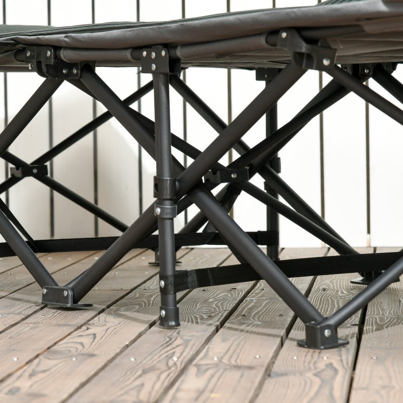 Outsunny Camping Bed for Adults, Single Folding Camp Bed, Padded Portable Camping Cot for Sleeping, with Carry Bag, Side Pocket and Cup Holder for Outdoor, Travel, Fishing, Grey