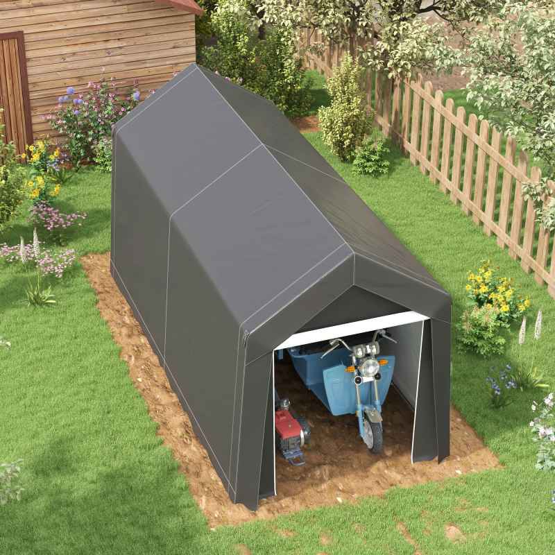 Outsunny 2.1 x 3.6 (m) Garden Storage Tent, Portable Shed with Heavy Duty Galvanised Steel Frame, Ventilation Window, Roll-up Zipper Door, for Bike, Motorbike, Garden Tools, Dark Grey