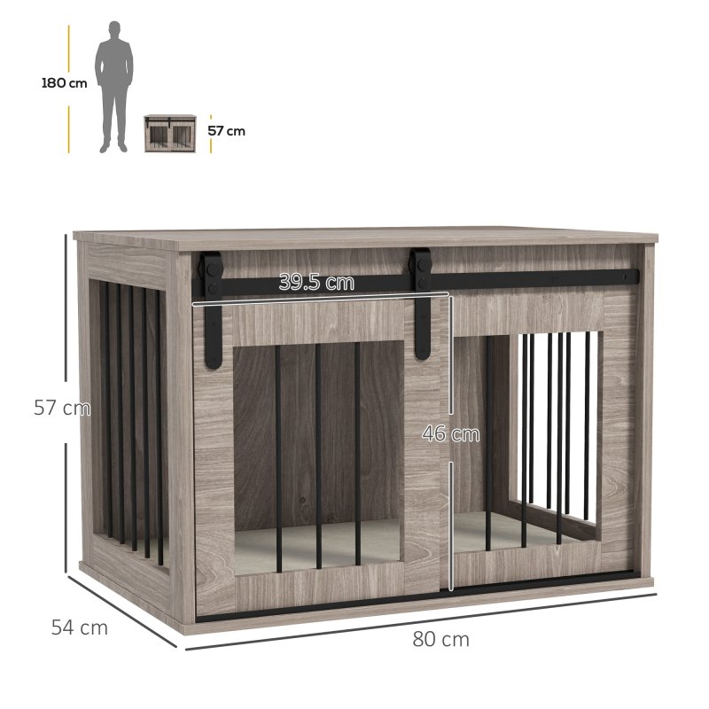 PawHut Dog Crate Furniture, Dog House Furniture Style for Medium Breeds, Pet Kennel with Removable Cushion for Indoor Use, 80 x 54 x 57cm, Brown