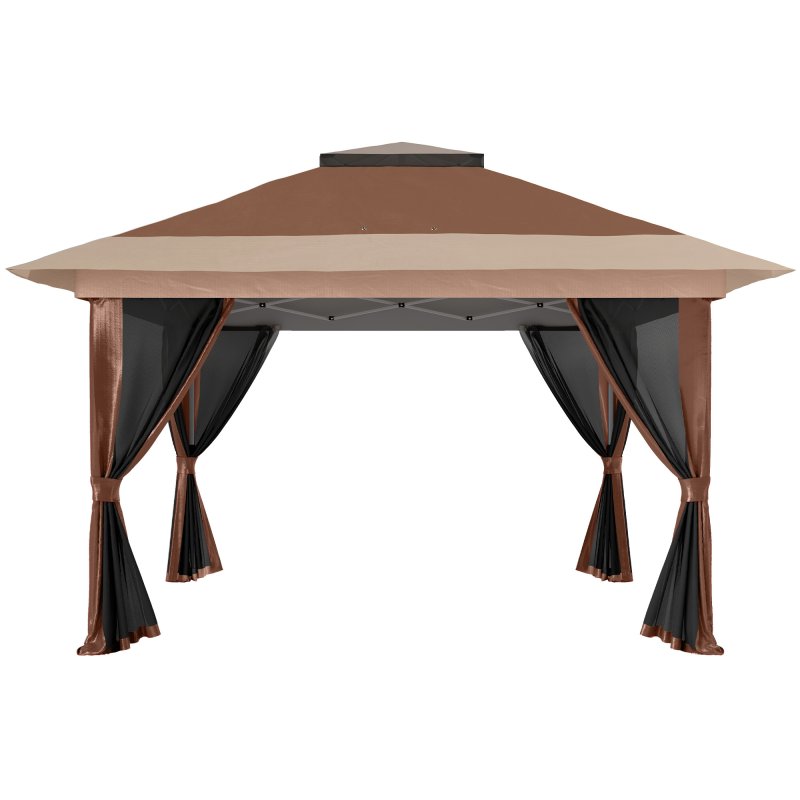 Outsunny 3.6 x 3.6m Pop Up Gazebo with Mesh Sides, UPF50+ Height Adjustable Party Tent Instant Event Shelter with Wheeled Carry Bag and Sand Bags for Garden, Patio, Brown