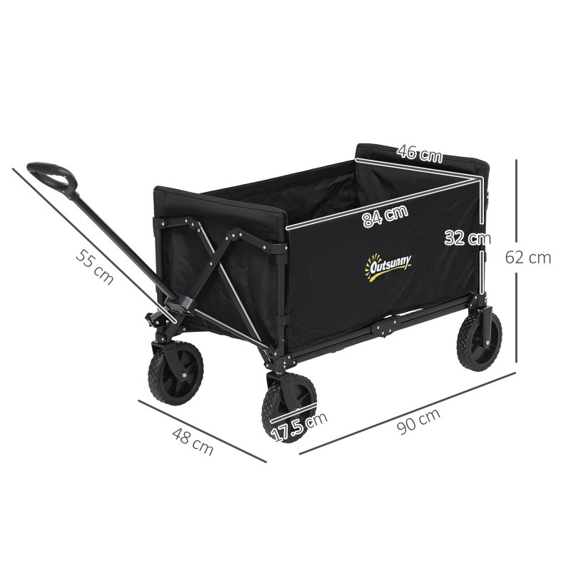 Outsunny 120L Festival Trolley on Wheels, Folding & Compact Camping Trolley Cart with Adjustable Handle for Garden, Beach, Fishing, Black