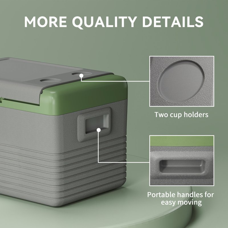 Outsunny 30L Car Refrigerator, Portable Compressor Car Fridge Freezer, Electric Cooler Box with 12/24V DC and 110-240V AC for Camping, Driving, Picnic, Down to -20°C, Light Green and Grey